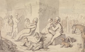 ライトホース騎兵兵舎（水彩、ペン、紙にインク） 作： Thomas Rowlandson