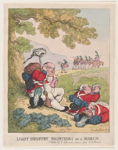 1804 年 3 月、6 月 8 日、1804 年 6 月 8 日の軽歩兵志願兵。 作： Thomas Rowlandson