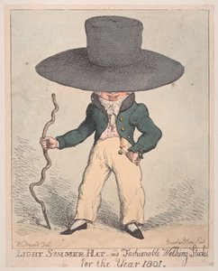 1801 年 1801 年 7 月 10 日、1801 年 7 月 10 日の軽い夏の帽子とファッショナブルなステッキ。