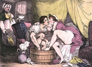 浴槽の中の愛、または風邪の治療法」。 作： Thomas Rowlandson