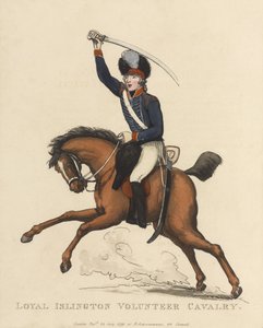 ロイヤルイズリントンボランティア騎兵隊、1799年頃（アクアチント色） 作： Thomas Rowlandson