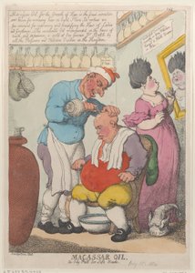 マカッサル オイル、柔らかい頭のためのオイリー パフ、1814 年 3 月 15 日、1814 年 3 月 15 日。 作： Thomas Rowlandson