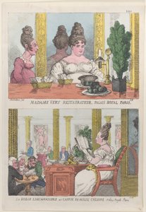 マダム・ベリー・レストラン、パレ・ロワイヤル・パリ、カフェ・ド・ミルのラ・ベル・リミノディエール...、1814年。 作： Thomas Rowlandson