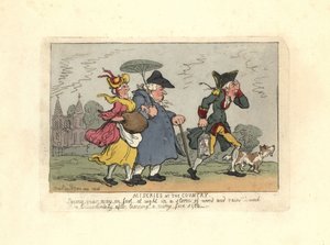 夜の嵐の中、田舎で迷子になった男と女。 作： Thomas Rowlandson