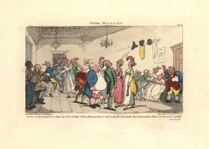 カントリーダンスで踊らされて恥ずかしい思いをした男性。 作： Thomas Rowlandson