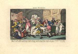 晩餐会で壊れた椅子から落ちる男。 作： Thomas Rowlandson