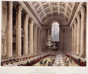 マンション ハウス インテリア、ロンドン、1809 年 作： Thomas Rowlandson