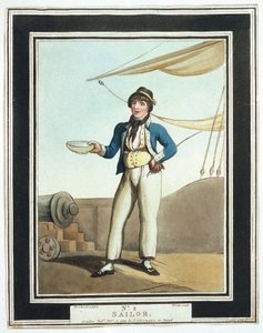 ホレイショ・ネルソン（1758年～1805年）の時代の船員は、能力に応じてさまざまな仕事に割り当てられた。ある者は翼に積まれたマストで働き、ある者は上甲板で錨を担当し、またある者は砲手チームの一員となった。 作： Thomas Rowlandson