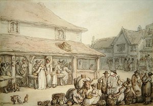 マーケットプレイス（紙にペン＆インク） 作： Thomas Rowlandson