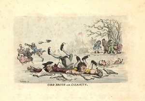 薄氷を滑るようにして、凍りつくようなリに落ちていく男女 作： Thomas Rowlandson