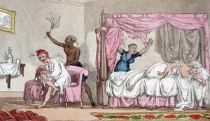 The Grand Master, or Adventures of Qui Hi? in Hindostan」より、インドの悲惨さ。William Combe (1741-1823)著、Thomas Tegg, London発行の「A Hudibras Poem in Eight Cantos by Quiz」より。 作： Thomas Rowlandson
