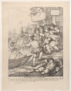 ロンドンの惨状1807年7月14日、ロンドンの橋のいずれか、あるいは峠のいずれかに入ること。 作： Thomas Rowlandson