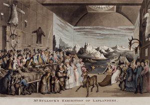 1822年ピカデリーのエジプシャンホールでのブロック氏のラプランダー展（アクアチント） 作： Thomas Rowlandson