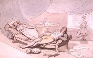 ミュージック・アット・ホーム」（ペンとインク、水彩画） 作： Thomas Rowlandson
