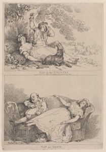 田舎で昼寝、町で昼寝、1785.、1785. 作： Thomas Rowlandson