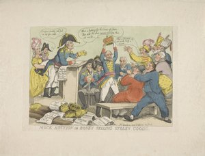 盗品を売るナポレオン、1813年 模擬オークションまたは盗品を販売するボニー (オブジェクトのタイトル) 作： Thomas Rowlandson