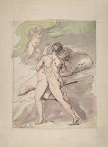 抱きしめる裸のカップル、1780～1827年。 作： Thomas Rowlandson