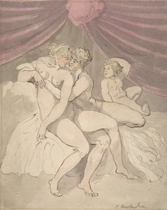 抱きしめる裸のカップル、1780～1827年。 作： Thomas Rowlandson