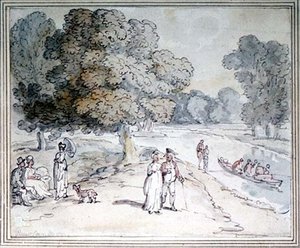 On The Thames（ペンとインク、水彩画） 作： Thomas Rowlandson