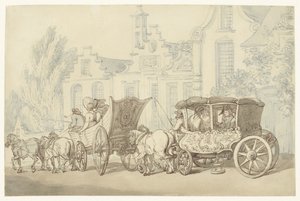 準オランダの通りでワゴンと馬車を開く 作： Thomas Rowlandson