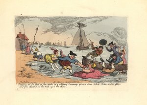 乗客が滑って川の泥に落ちる。 作： Thomas Rowlandson
