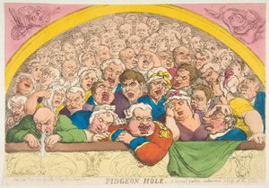 ピジョンホール。 1811年2月20日、神々を集めるための修道院の庭の工夫。 作： Thomas Rowlandson
