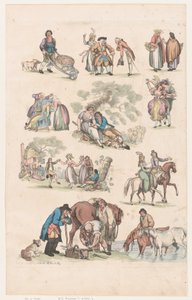 プレート 14、図形、風景、牛の輪郭...学習者用、ジュ...、1790 年 6 月 1 日。 作： Thomas Rowlandson