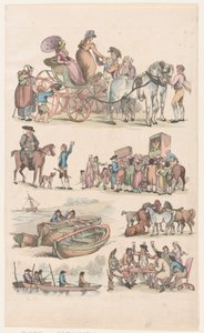 プレート 16、図形、風景、牛の輪郭...学習者が使用するため、ジュ...、1790 年 6 月 1 日。 作： Thomas Rowlandson