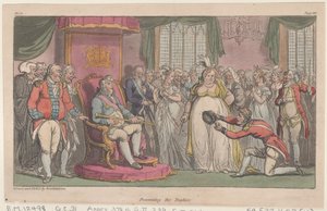 ジョニー・ニューカムの軍事冒険、1815.、1815年からのトロフィーの提示. 作： Thomas Rowlandson