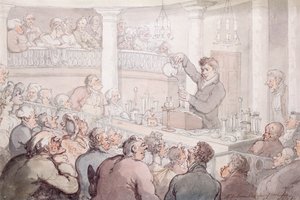 1809年、ロンドンのサリー研究所で講義するF・アキュム教授 作： Thomas Rowlandson