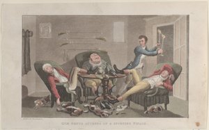 Quae Genus は、1821 年 12 月 1 日、The History of Johnny Quae Genu... からのスポーツ フィナーレに出席します。 作： Thomas Rowlandson