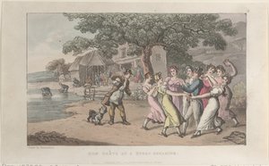 羊の毛刈りをするクエ・ジーナス（The History of Johnny Quae Genus, The Li..., 1822年2月1日）より。 作： Thomas Rowlandson