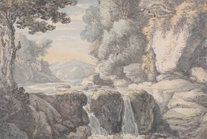滝のある川の風景 作： Thomas Rowlandson