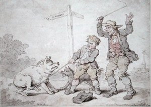 Rusty Bacon (Pigheadedness and Persuasion) (インク・水彩・紙) 作： Thomas Rowlandson