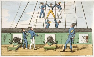 ジョン・ミットフォード（1782-1831）による「海軍のジョニー・ニューカムの冒険」のリギング、プレートで押収、W。リード、1818年 作： Thomas Rowlandson