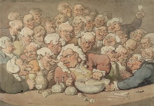 サービングパンチ、c.1815-20（紙に鉛筆でペンとインクと水彩） 作： Thomas Rowlandson