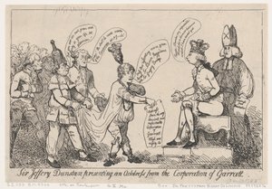 1788 年 12 月 30 日、デラウェア州ガラット社からの演説を行うサー ジェフリー ダンスタン。 作： Thomas Rowlandson