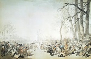 「サーペンタイン号のスケーター」、ロンドン、ウェストミンスター市、1786 年。 作： Thomas Rowlandson