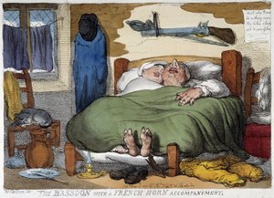 いびきをかいて寝ているカップル - Rowlandsonによる風刺画 作： Thomas Rowlandson