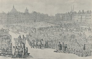 スミスフィールドマーケット、1810年、1920年 作： Thomas Rowlandson