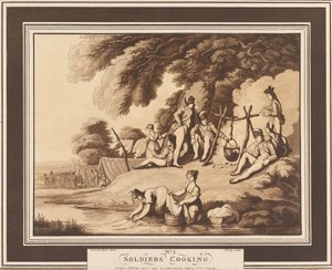 兵士たちの料理、1798年頃（アクアチント、セピア 作： Thomas Rowlandson
