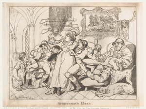 「スポーツマンの館」、あるいは「休息するフォックスハンターたち」 作： Thomas Rowlandson