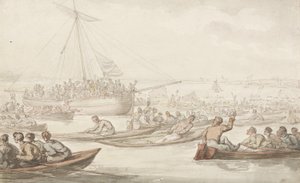 ドジェッツコートアンドバッジの年次スカルレース、c.1805-10（紙に鉛筆、ペン、インク、水彩）