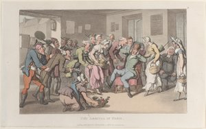 パリへの到着、1820 年フランス南部地方の感傷的な旅のジャーナルから。 作： Thomas Rowlandson