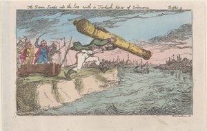 The Baron Jumps into the Sea with a Turkish piece of Ordnance, [1809], re..., [1809], reissue 1811. 作： Thomas Rowlandson