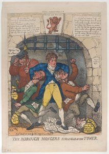 1810 年 4 月 26 日、タワーで首を絞められたバロー モンガーズ、1810 年 4 月 26 日。 作： Thomas Rowlandson