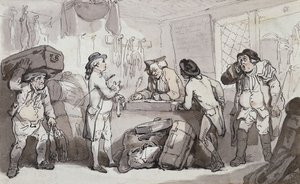 コーチ予約オフィス：Thomas RowlandsonとHenry Wigsteadが通路を予約し、 作： Thomas Rowlandson