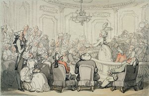 コンサート、「バースのシーン」、1795-1800年頃（マウントに置かれた紙に水彩とペンとインク） 作： Thomas Rowlandson