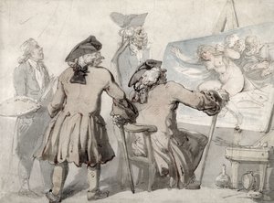 目利き、c.1790（マウントされた網目紙のグラファイト上のペン、インク、水彩画） 作： Thomas Rowlandson