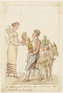 浪費家の女性は自分の状況が衰退していることに気付かない 作： Thomas Rowlandson